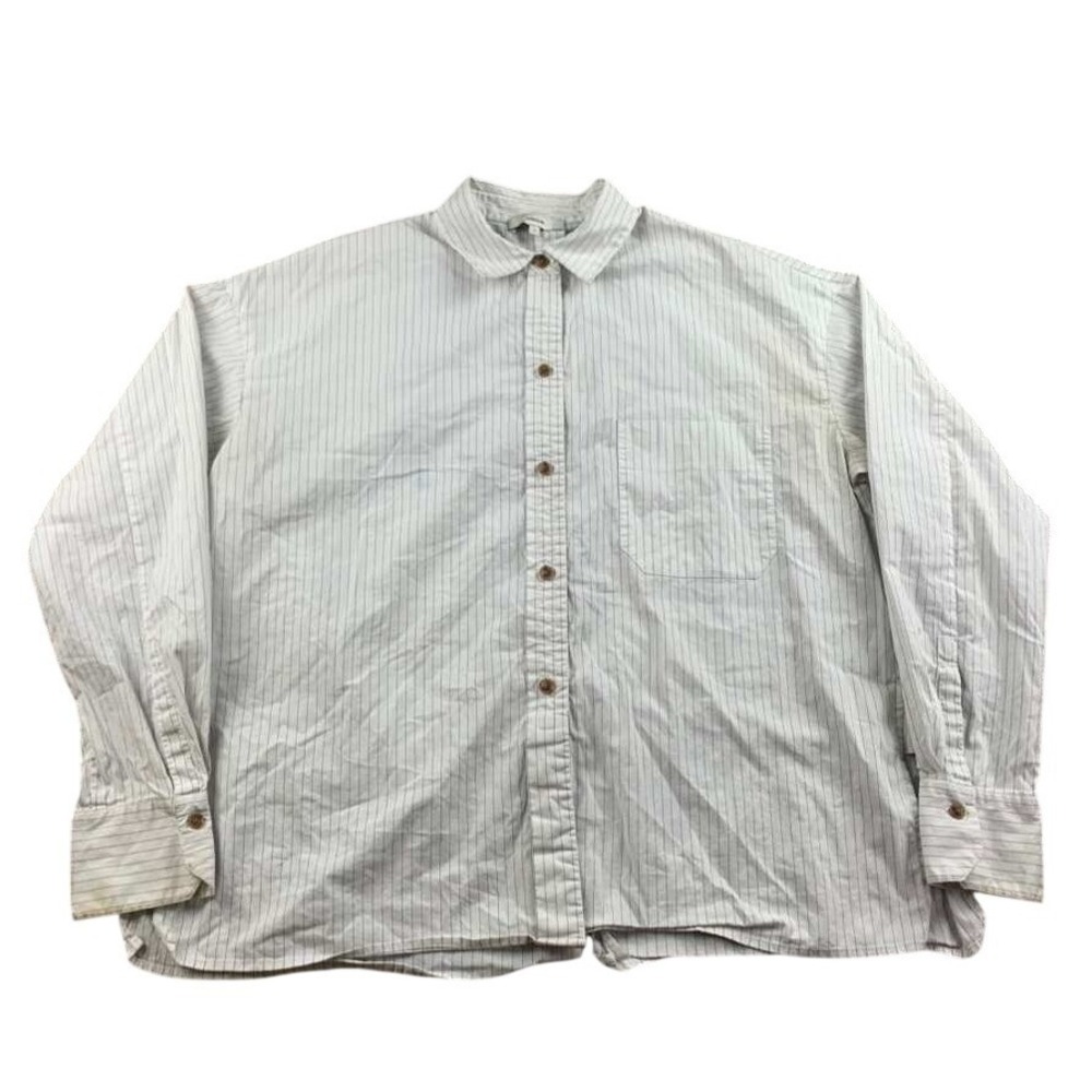 Vince Shirt Women S White Striped Cotton Button Front Long Sleeve Split Back Hem